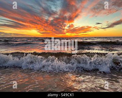 Unbelievable sunset over the ocean, on a windy evening Stock Photo