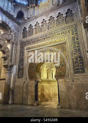 Highly decorated ornate islamic interior inside the Mosque-Cathedral in Córdoba, Spain. Stock Photo