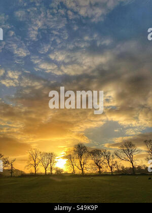 Sunset over fields in Guiseley West Yorkshire Stock Photo