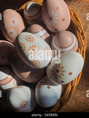 Decorated Easter eggs in a basket Stock Photo