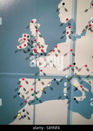 A map of Europe with pins in Stock Photo