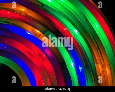 Abstract close up background quadrant of the colorful coiled rainbow led light strip Stock Photo