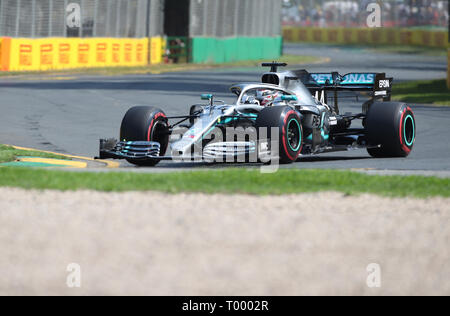 Melbourne, Australia. 16th Mar, 2019. Mercedes' driver Lewis Hamilton competes during the Qualifying session of Formula 1 Australian Grand Prix 2019 at the Albert Park in Melbourne, Australia, March 16, 2019. Credit: Bai Xuefei/Xinhua/Alamy Live News Stock Photo