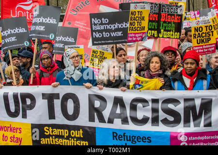 London, UK. 16th March 2019. The World Against Racism global day of action march in London in support of the UN Anti-Racism Day. Also against facism, Islamophobia and antisemitism it was organised by Stand Up to Racism and Love Music Hate Racism. Other demonstrations are planned in over 60 cities. Credit: Guy Bell/Alamy Live News Stock Photo