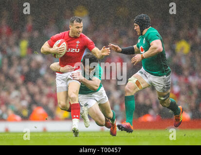 Principality Stadium, Cardiff, UK. 16th Mar, 2019. Guinness Six Nations rugby, Wales versus Ireland; Gareth Davies of Wales is tackled by Jacob Stockdale of Ireland Credit: Action Plus Sports/Alamy Live News Stock Photo