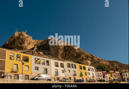 the popular neighborhood of Santa Cruz, next to the Castillo de Santa Barbara, in Alicante, Spain Stock Photo