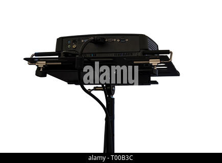multimedia projector on white background. black projector rear view isolated on white background. Stock Photo