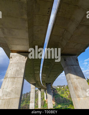 A bridge over the highway between Jerusalem and Tel Aviv, Israel Stock Photo