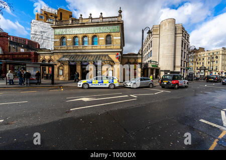 Gloucester Road tube with old fashioned Metropolitan Railway sign above. Stock Photo