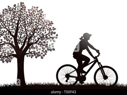 cyclist woman silhouette outdoors vector Stock Vector