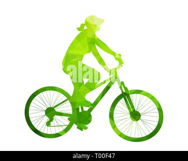 green abstract cyclist woman silhouette vector Stock Vector