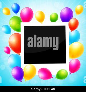 Photo frame with colorful balloons vector background Stock Vector