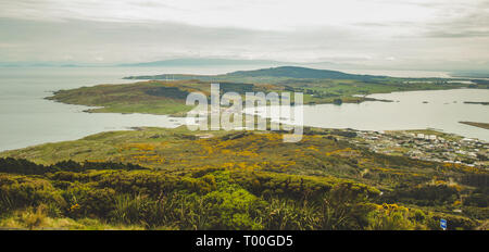 Oceanview from Bluff Hill Lookout, Southernmost point in New Zealand Stock Photo