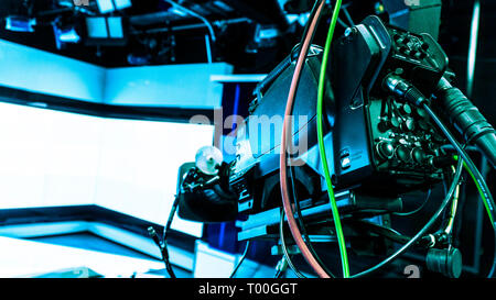 Professional Tripod Crane screen display on a television studio Stock Photo