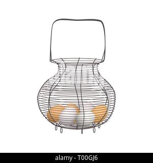 Wicker vintage basket with eggs and handle, wicker. For food and picnic. Stock Vector