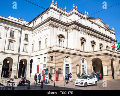 MILAN, ITALY - FEBRUARY 24, 2019: people near opera house Teatro alla Scala a Milano and La Scala Theater Museum (Museo Teatrale alla Scala) in Milan  Stock Photo