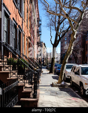 Brownstone apartments in Greenwich Village,  neighborhood, New York City. March 18, 2018 Stock Photo