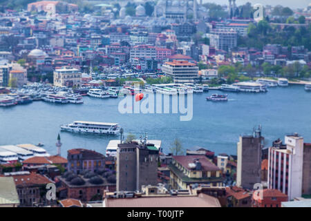 Red balloon flying over Istanbul. Sights of the city of Istanbul architecture and boat trips on ships Stock Photo
