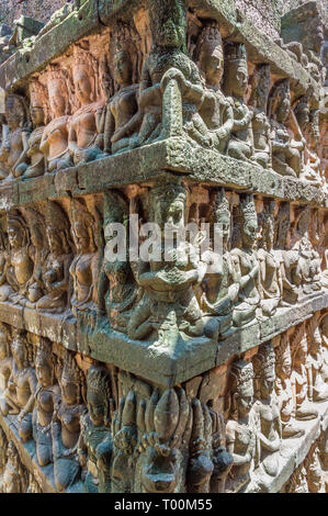 Detail of bas reliefs carved on the Terrace of the Leper King, Angkor Thom, Cambodia. Stock Photo