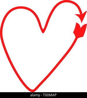 red vector delicate heart in the form of an arrow. Cupid's arrow. Valentine's Day symbol. Stock Vector