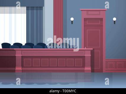 empty jury box seats modern courtroom interior justice and jurisprudence concept horizontal Stock Vector