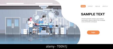 arabic surgeons team surrounding patient lying on operation table during surgery medical workers in hijab operation room hospital interior horizontal Stock Vector