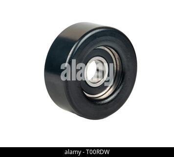 Black metal car generator belt roller isolated on white background Stock Photo