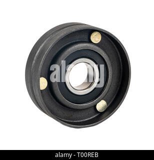 Black metal car generator belt roller isolated on white background Stock Photo