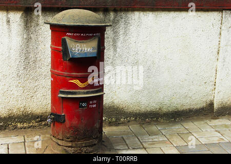 Close view of red Indian post box on street Stock Photo