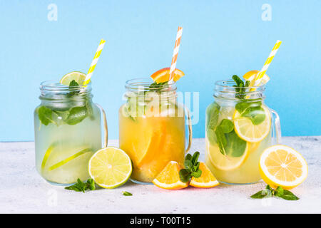Lemonade, mojito and orange lemonade. Stock Photo