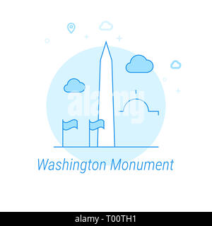 Washington Monument, USA Flat Icon. Historical Landmarks Related Illustration. Light Flat Style. Blue Monochrome Design. Editable Stroke. Adjust Line  Stock Photo