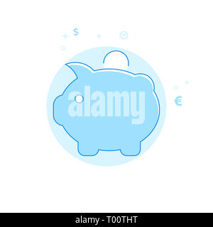 Piggy Bank Flat Icon. Money and Finance Illustration. Light Flat Style. Blue Monochrome Design. Editable Stroke. Adjust Line Weight. Design with Pixel Stock Photo