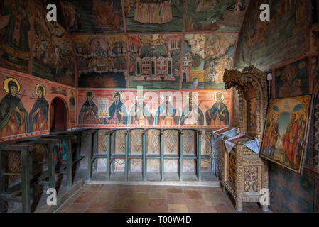 Veliko Tarnovo, Bulgaria - Inside interior of the Painted medieval orthodox bulgarian Monastery of the Holy Transfiguration of God Stock Photo