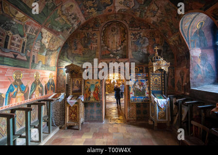 Veliko Tarnovo, Bulgaria - Inside interior of the Painted medieval orthodox bulgarian Monastery of the Holy Transfiguration of God Stock Photo