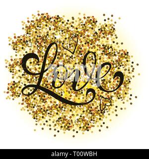 Gold vector glitter heart. Love design card poster postcard background Stock Vector
