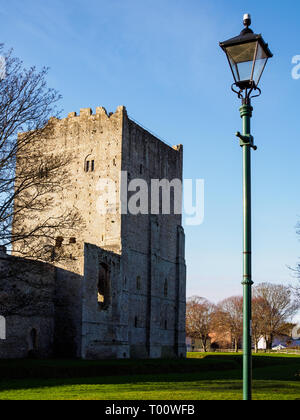 Photograph of the walls and tower of Porchester castle, Portsmouth, Hampshire. Stock Photo