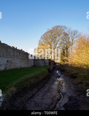 Photograph of the walls and tower of Porchester castle, Portsmouth, Hampshire. Stock Photo