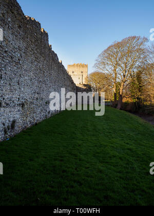 Photograph of the walls and tower of Porchester castle, Portsmouth, Hampshire. Stock Photo