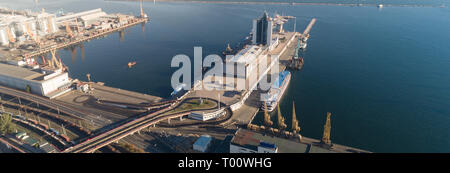 Aerial view panorama of Odessa with port and sea, Ukraine Stock Photo