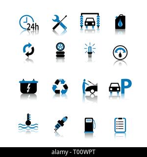 Car symbol icon set black and blue isolated on white background Stock Vector