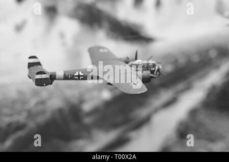 Novokuzneck, Russia - 26.07.2018: Wargaming miniatures depicting a German military aircraft Stock Photo