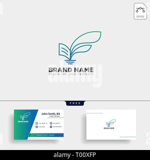 learning book plant leaf tree line logo template vector illustration icon element isolated with business card - vector Stock Vector