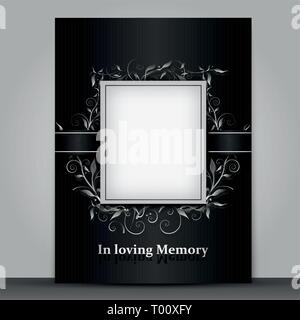 Mourning card standard size with photo frame isolated on grey background Stock Vector