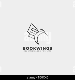 line paper or book bird logo template vector illustration with business card - vector Stock Vector