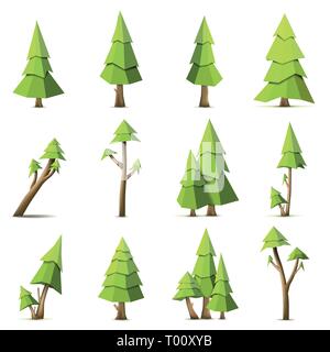 Polygon vector tree set isolated on white background Stock Vector