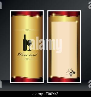 wine card golden and red vector template isolated on grey background Stock Vector