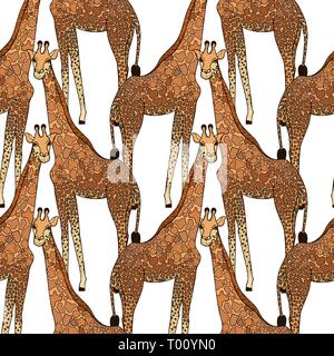 Seamless pattern of hand drawn sketch style giraffes. Vector illustration. Stock Vector