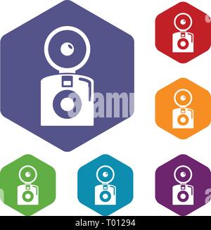 Oldschool camera icons vector hexahedron Stock Vector