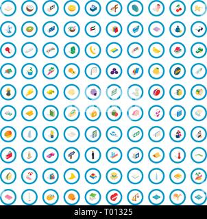 100 happy icons set, isometric 3d style Stock Vector