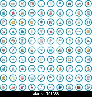 100 hardware store icons set, cartoon style  Stock Vector